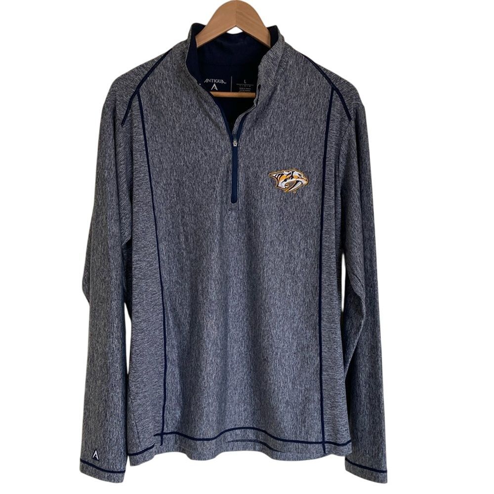 Nashville NHL Predators Mens 1/4 Zip Long Sleeve Shirt‎ Size L Blue White Logo